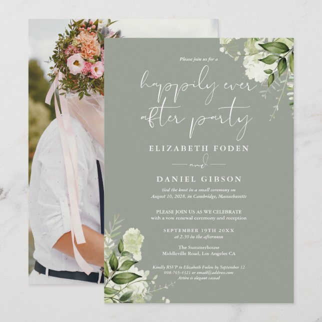 Convites Greenery Happily Ever After Eloped Wedding Photo (Frente/Verso)