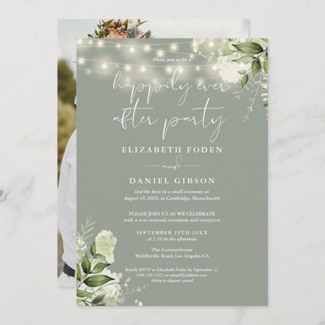 Convites Greenery Happily Ever After Eloped Wedding Photo (Frente/Verso)