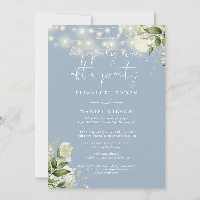 Convites Greenery Happily Ever After Party Wedding Vows (Frente)