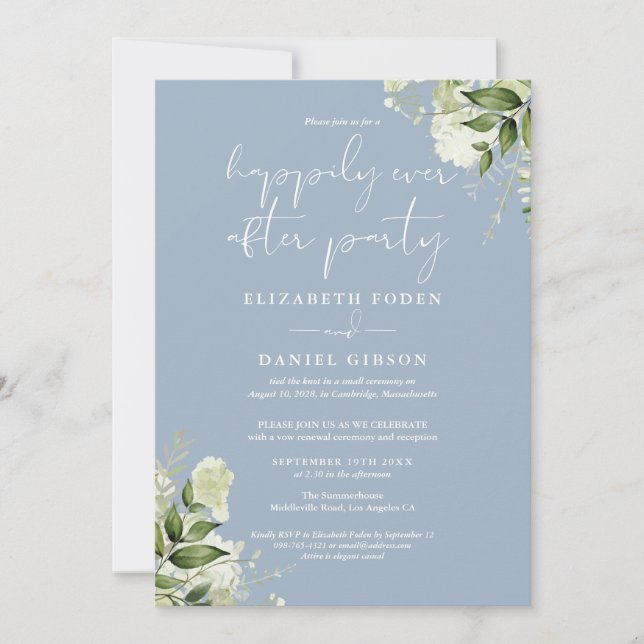 Convites Greenery Happily Ever After Party Wedding Vows (Frente)