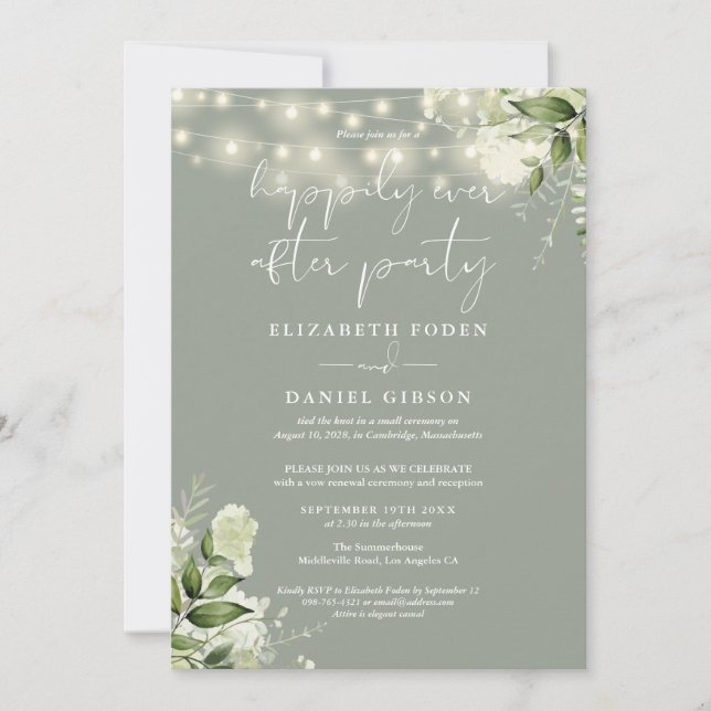 Convites Greenery Happily Ever After Party Wedding Vows (Frente)