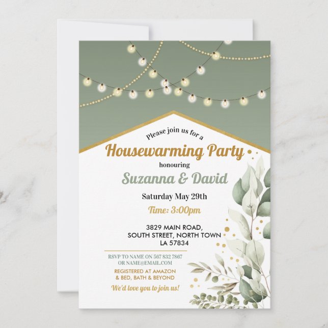 Convites Greenery House Primavera Green Lights Party (Frente)