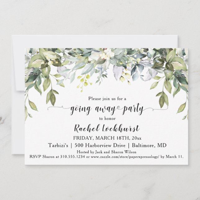 Convites Greenery Indo Embora Enviar Foto do Farewell Party (Frente)