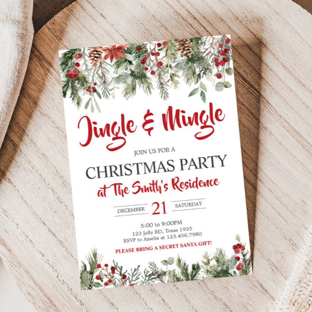 Convites Greenery Jingle e Festa de Natal Mingle (Jingle and Mingle Christmas Party Invitation)