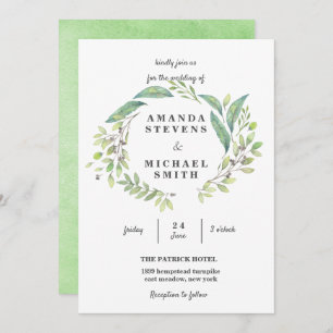 Convites Greenery Laurel Olive Wreath Watercolor Casamento