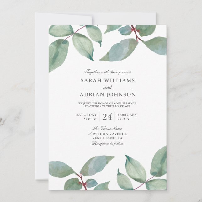 Convites Greenery Leaf Summer Spring Invitation (Frente)