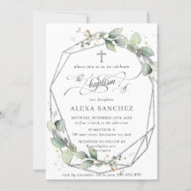 Greenery Leafy Foliage Baptism Silver Geométrico