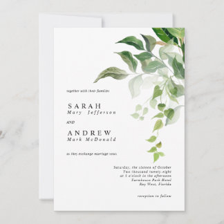 Convites Greenery Leaves Modern Minimal Wedding