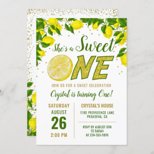 Convites Greenery Lemon Sweet One First Birthday