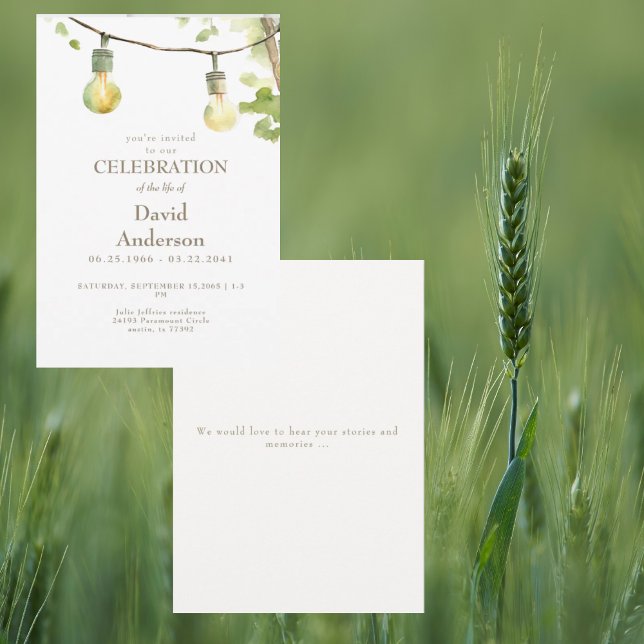 Convites Greenery & Lights Celebration of Life Invitation (Criador carregado)