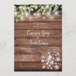 Convites Greenery Mason Jar String Luz Casamento de Madeira
