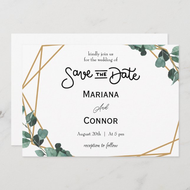 Convites Greenery Minimal Save The Date Invitation (Frente/Verso)