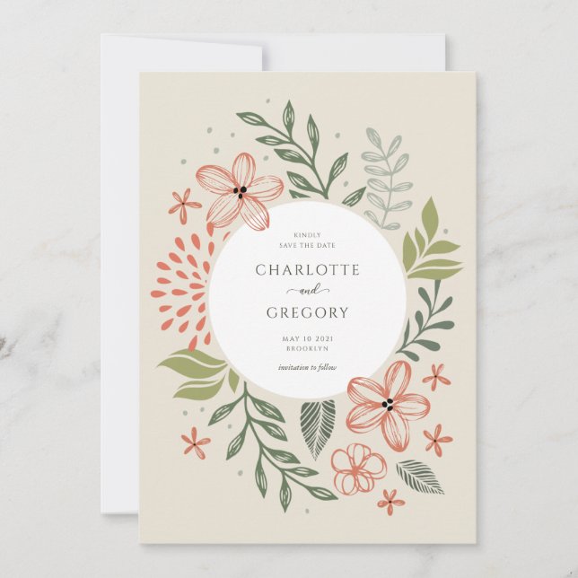 Convites Greenery Modern Wedding Salvar Data (Frente)