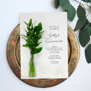 Convites Greenery no Partido da Quinceanera Branca