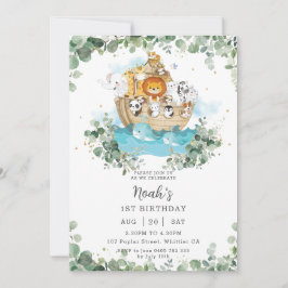 Convites Greenery Noah's Ark Gender Neutral Festa de aniver