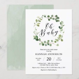 Convites Greenery Oh Chá de fraldas Moderno Script