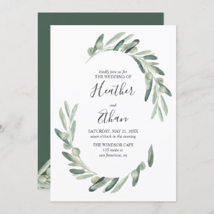 Convites Greenery Olive Modern Font Casamento Manuscrito