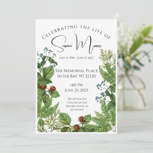 Convites Greenery Photo Funeral (Em pé/Frente)