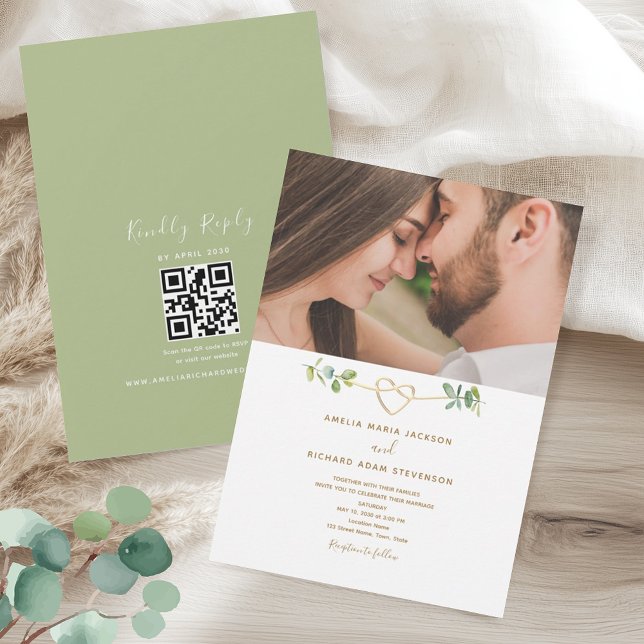 Convites Greenery Photo QR Code Wedding (Criador carregado)