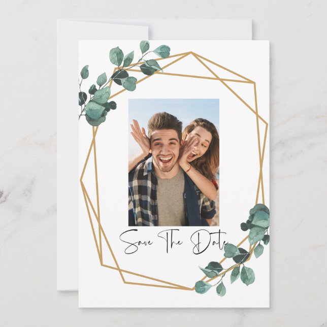 Convites Greenery Photo Save The Date Invitation (Frente)