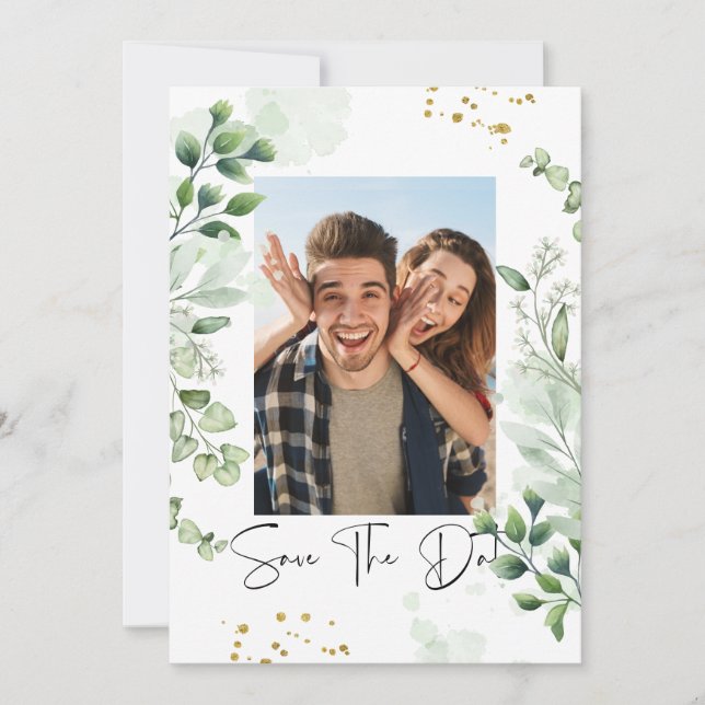 Convites Greenery Photo Save The Date Invitation (Frente)