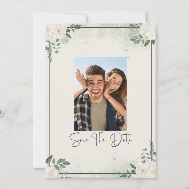 Convites Greenery Photo Save The Date Invitation (Frente)