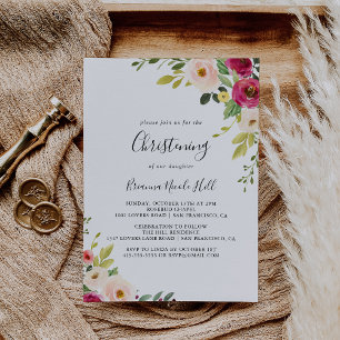 Convites Greenery Pink Blush Floral Christening