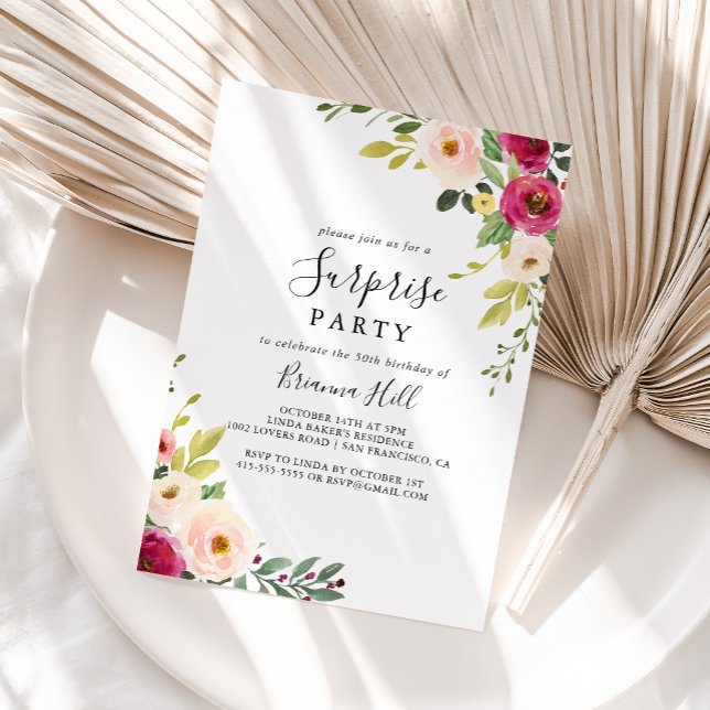 Convites Greenery Pink Blush Floral Surprise Party (Criador carregado)