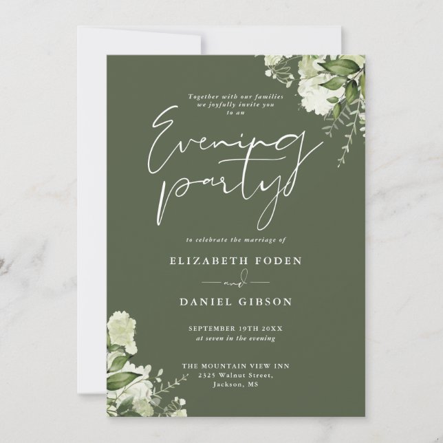 Convites Greenery QR Code Olive Green Wedding Evening Party (Frente)