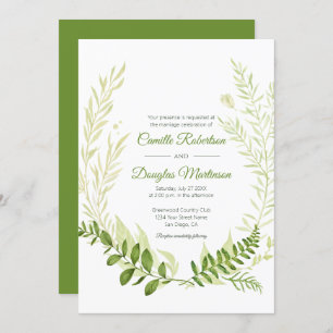 Convites Greenery Russo Botânico Laurel Wreath Wedding  
