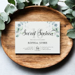 Convites Greenery Rustic Sweet 16 Sage Green<br><div class="desc">Celebre um aniversário marcante com nosso belo convite dos Dezesseis. Adorado com uma bela ilustração de eucalipto aquoso no topo, este convite combina encanto rústico com elegância. O título "Doce Dezesseis" é graciosamente escrito em caracteres elegantes, sobrepondo o número ousado, alto, do serifa "16". Perfeito para dar o tom para...</div>