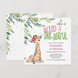 Convites Greenery Safari Girafa Aniversário de 1 ano