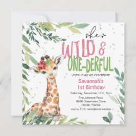Convites Greenery Safari Giraffe Wild One primeiro aniversa