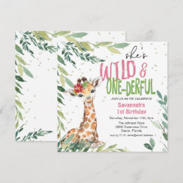 Convites Greenery Safari Giraffe Wild One primeiro aniversa