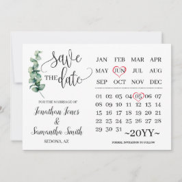 Convites Greenery salva o casamento minimalista do calendár