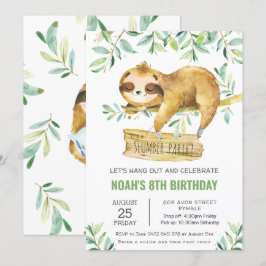 Convites Greenery Sloth Slumber Sleepover Pajama Aniversári