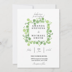 Convites Greenery Sqare deixa Wreath Watercolor Casamento
