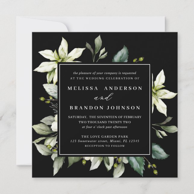 Convites Greenery Square | Casamento Botânico Por Aquarela (Frente)