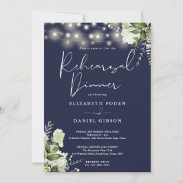 Convites Greenery String Lights Navy Blue Rehearsal Dinner