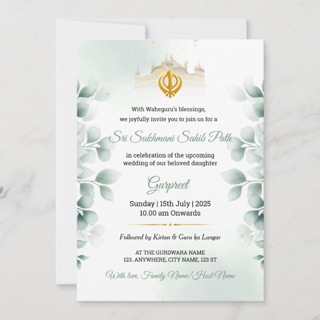 Convites Greenery Sukhmani Sahib Path Invitation (Frente)