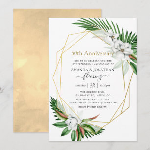 Convites Greenery Tropical Geométrico 50º Aniversário