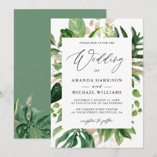 Convites Greenery Tropical Palm Sai Casamento de Verão