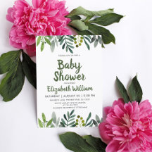 Greenery Watercolor Deixa Chá de fraldas Botânico