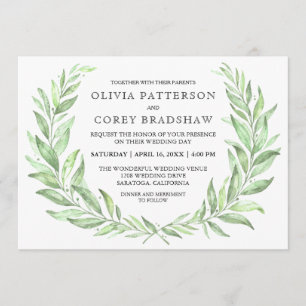 Convites Greenery Watercolor Laurel Wreath Wedding