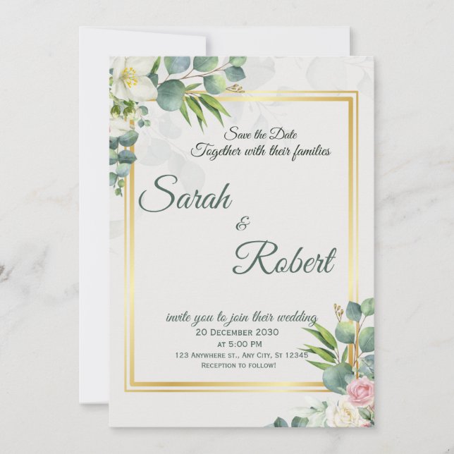 Convites Greenery Wedding Invitation Botanical Minimalist (Frente)