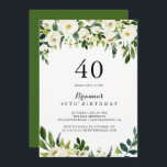 Convites Greenery White Autumn Floral aniversário de 40 ano<br><div class="desc">Este convite de festas floral branco verde de outono é perfeito para uma festa de aniversário rústica. O design apresenta elegantes pedras brancas de aquarela com folhagem verde.</div>