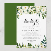 Greenery White Floral BabyQ Chá de fraldas Barbecu