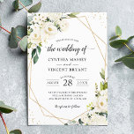 Convites Greenery White Floral Gold Geometric Wedding<br><div class="desc">*** See Matching Items: https://zazzle.com/collections/119025318323280662 *** ||| Greenery White Floral Gold Geometric Wedding Invitation. (1) For further customization, please click the "customize further" link and use our design tool to modify this template. (2) If you prefer Thicker papers / Matte Finish, you may consider to choose the Matte Paper Type....</div>