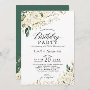 Convites Greenery White Rose Floral Festa de aniversário Ad