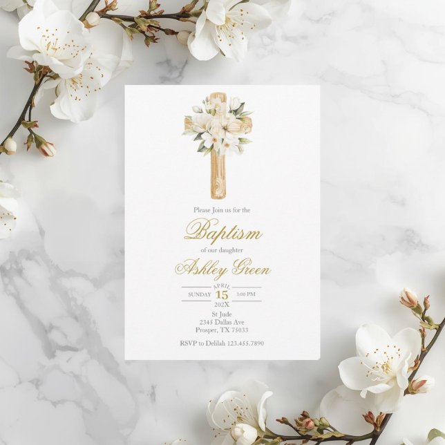 Convites Greenery with cross Baptism (Criador carregado)